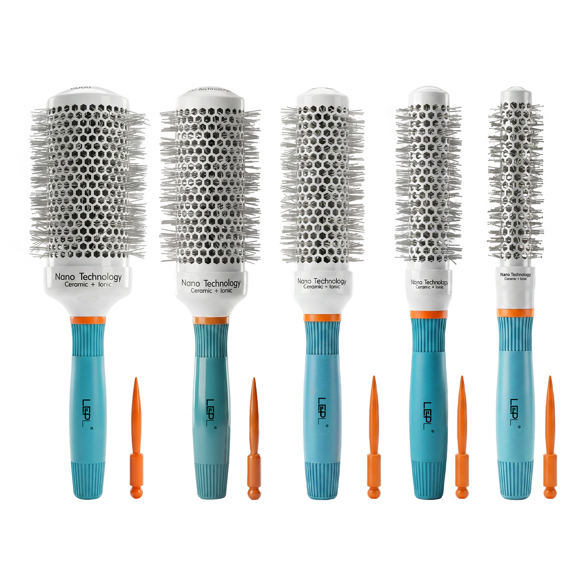 LEPL Ionic BlueWave 5-Piece Round Hair Brush Set, Blue & White