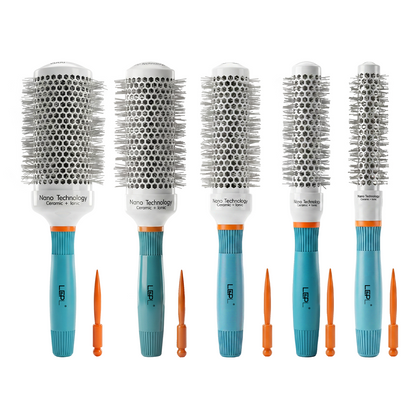 LEPL Ionic BlueWave 5-Piece Round Hair Brush Set, Blue & White
