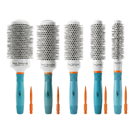 LEPL Ionic BlueWave 5-Piece Round Hair Brush Set, Blue & White